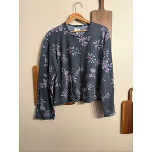 Anthropologie Sundry Charcoal Gray Floral Crew Neck Pullover Sweatshirt Size 1